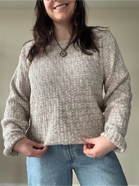 Vintage Cozy Marled Knit Sweater in Beige